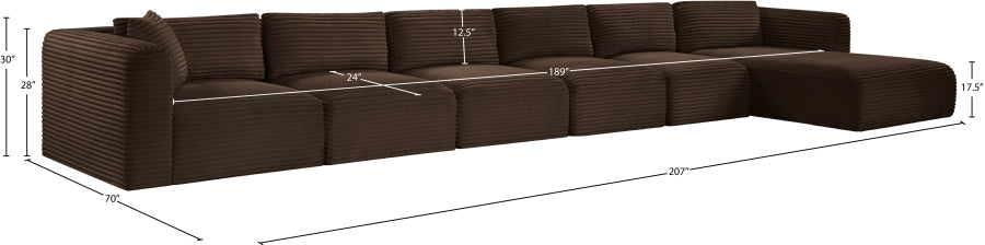 Meridian Furniture - Shaggy Corduroy Performance Fabric Upholstered Modular Sectional - 641Brown-Sec6G - GreatFurnitureDeal