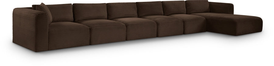 Meridian Furniture - Shaggy Corduroy Performance Fabric Upholstered Modular Sectional - 641Brown-Sec6G - GreatFurnitureDeal