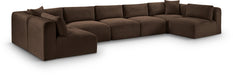 Meridian Furniture - Shaggy Corduroy Performance Fabric Upholstered Modular Sectional - 641Brown-Sec7A - GreatFurnitureDeal