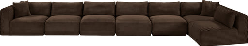 Meridian Furniture - Shaggy Corduroy Upholstered Modular Sectional - 641Brown-Sec7B - GreatFurnitureDeal