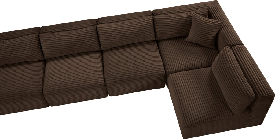 Meridian Furniture - Shaggy Corduroy Upholstered Modular Sectional - 641Brown-Sec7B - GreatFurnitureDeal