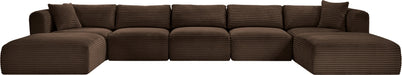 Meridian Furniture - Shaggy Corduroy Upholstered Modular Sectional - 641Brown-Sec7C - GreatFurnitureDeal