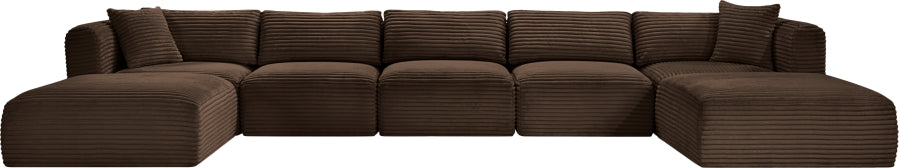 Meridian Furniture - Shaggy Corduroy Upholstered Modular Sectional - 641Brown-Sec7C - GreatFurnitureDeal