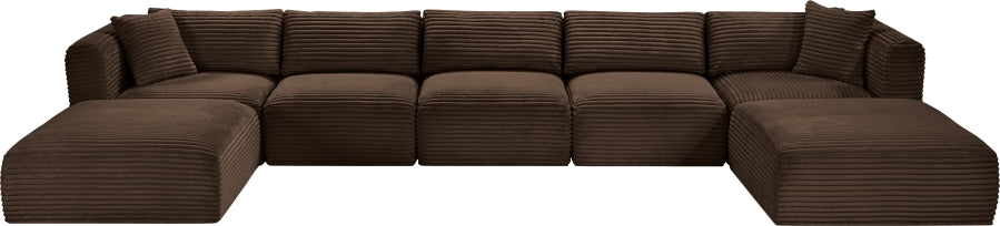 Meridian Furniture - Shaggy Corduroy Upholstered Modular Sectional - 641Brown-Sec7C - GreatFurnitureDeal