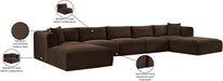 Meridian Furniture - Shaggy Corduroy Upholstered Modular Sectional - 641Brown-Sec7C - GreatFurnitureDeal