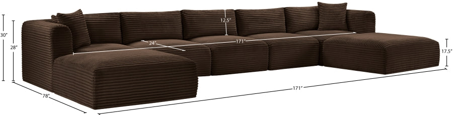 Meridian Furniture - Shaggy Corduroy Upholstered Modular Sectional - 641Brown-Sec7C - GreatFurnitureDeal