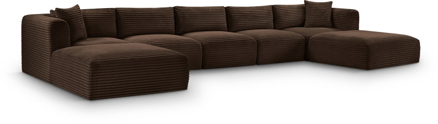 Meridian Furniture - Shaggy Corduroy Upholstered Modular Sectional - 641Brown-Sec7C - GreatFurnitureDeal