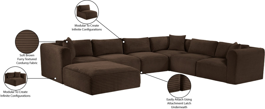 Meridian Furniture - Shaggy Corduroy Upholstered Modular Sectional - 641Brown-Sec7D