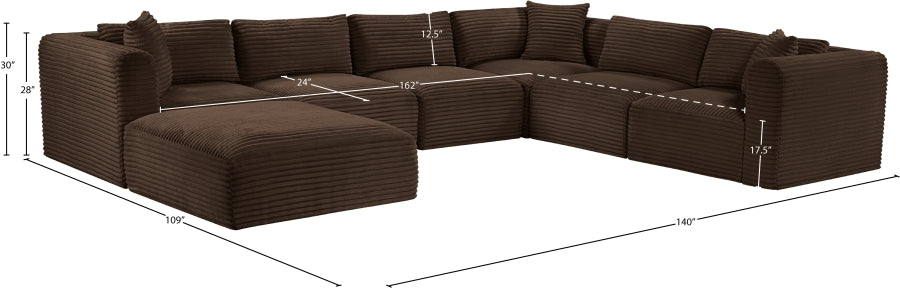 Meridian Furniture - Shaggy Corduroy Upholstered Modular Sectional - 641Brown-Sec7D