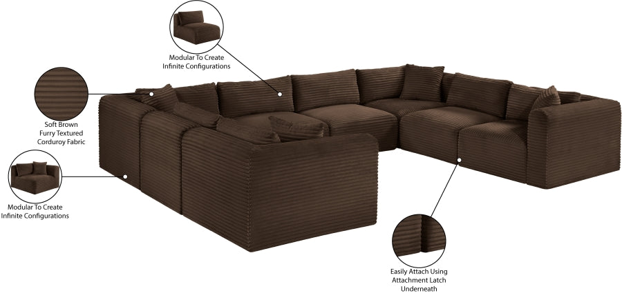 Meridian Furniture - Shaggy Corduroy Upholstered Modular Sectional - 641Brown-Sec8A - GreatFurnitureDeal