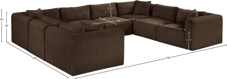 Meridian Furniture - Shaggy Corduroy Upholstered Modular Sectional - 641Brown-Sec8A - GreatFurnitureDeal