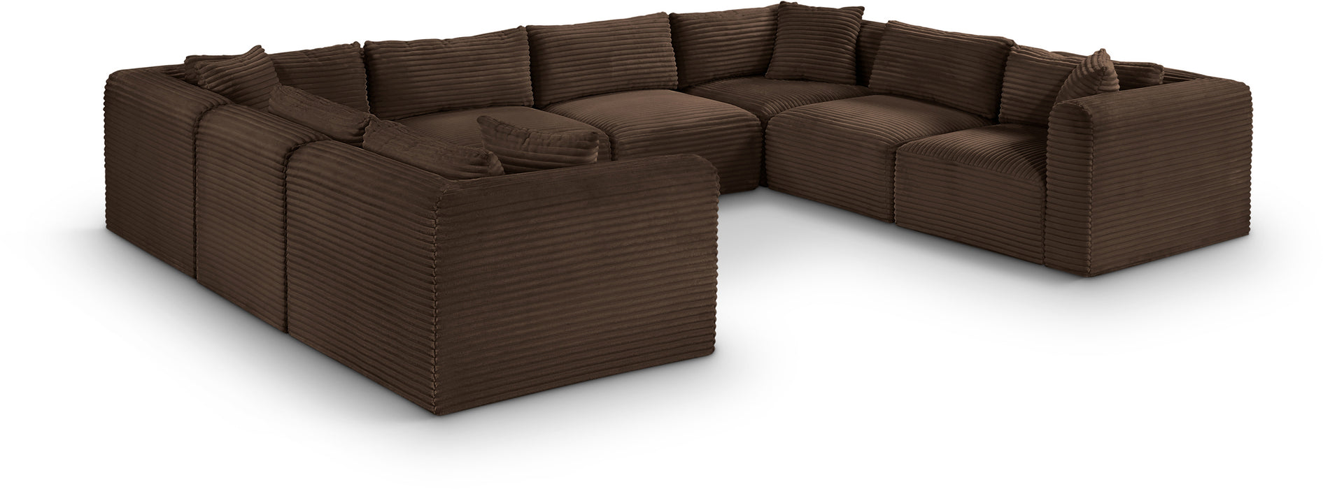 Meridian Furniture - Shaggy Corduroy Upholstered Modular Sectional - 641Brown-Sec8A - GreatFurnitureDeal