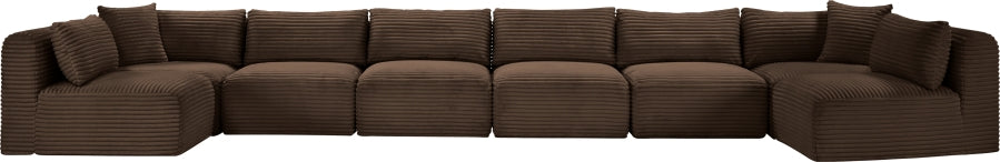 Meridian Furniture - Shaggy Corduroy Upholstered Modular Sectional - 641Brown-Sec8B - GreatFurnitureDeal