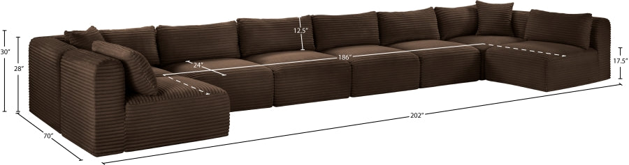 Meridian Furniture - Shaggy Corduroy Upholstered Modular Sectional - 641Brown-Sec8B - GreatFurnitureDeal