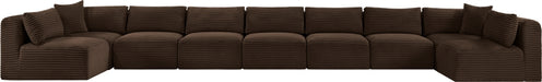 Meridian Furniture - Shaggy Corduroy Upholstered Modular Sectional - 641Brown-Sec9A - GreatFurnitureDeal