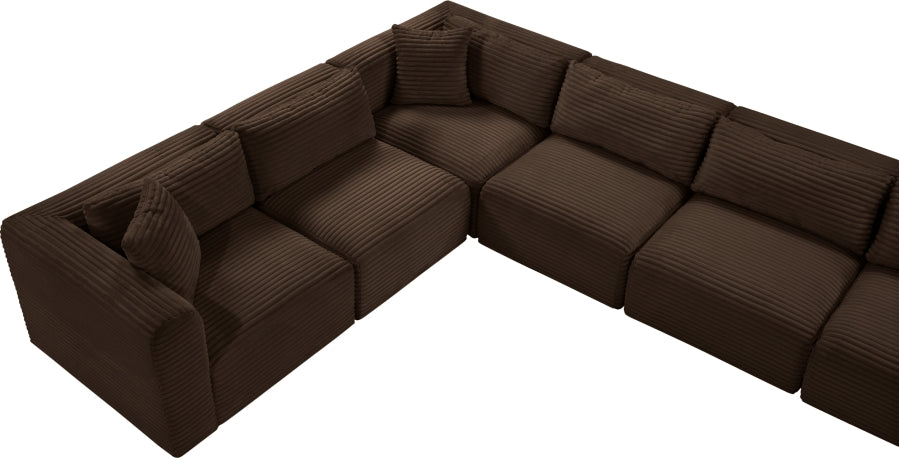 Meridian Furniture - Shaggy Corduroy Upholstered Modular Sectional - 641Brown-Sec9B - GreatFurnitureDeal