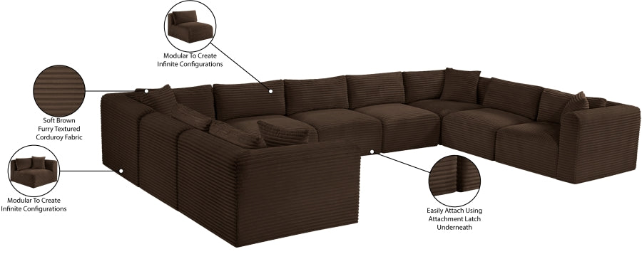 Meridian Furniture - Shaggy Corduroy Upholstered Modular Sectional - 641Brown-Sec9B - GreatFurnitureDeal