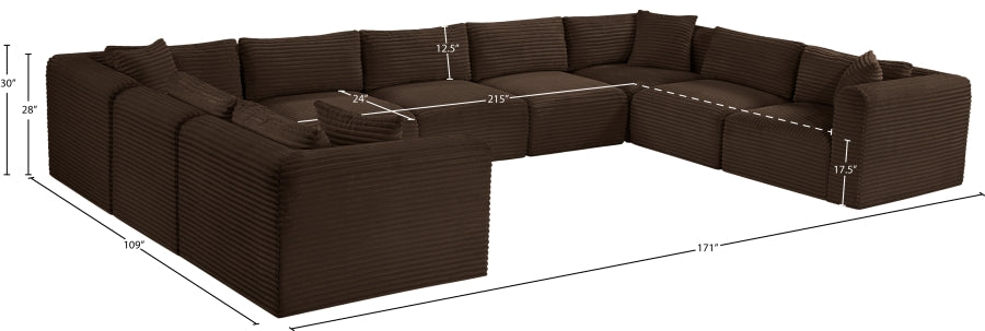 Meridian Furniture - Shaggy Corduroy Upholstered Modular Sectional - 641Brown-Sec9B - GreatFurnitureDeal