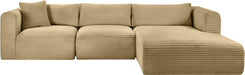 Meridian Furniture - Shaggy Corduroy Performance Fabric Upholstered Modular Sectional - 641Camel-Sec3A - GreatFurnitureDeal