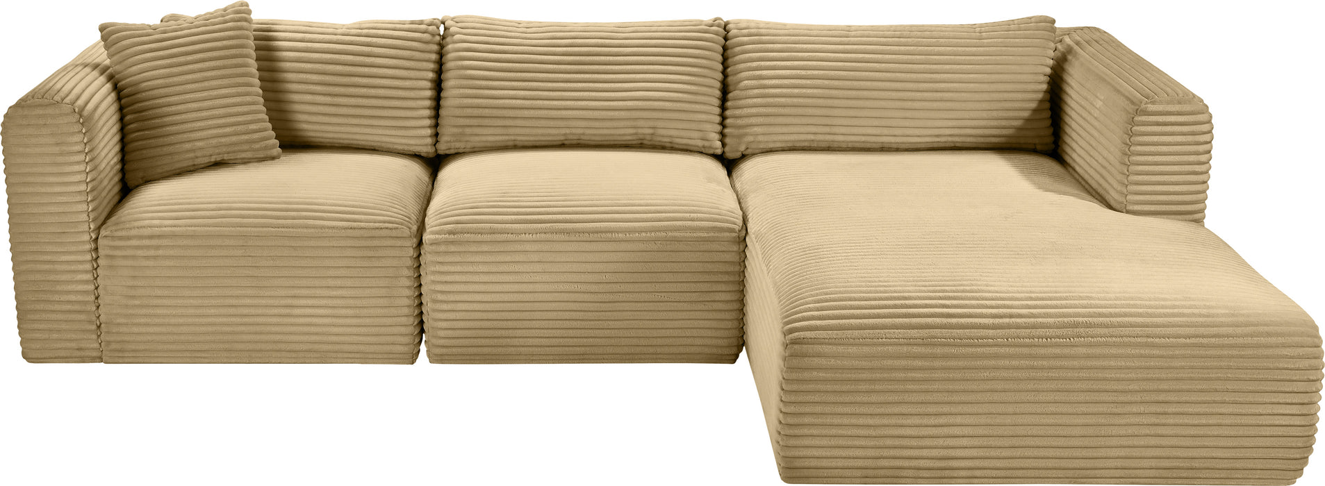 Meridian Furniture - Shaggy Corduroy Performance Fabric Upholstered Modular Sectional - 641Camel-Sec3A - GreatFurnitureDeal