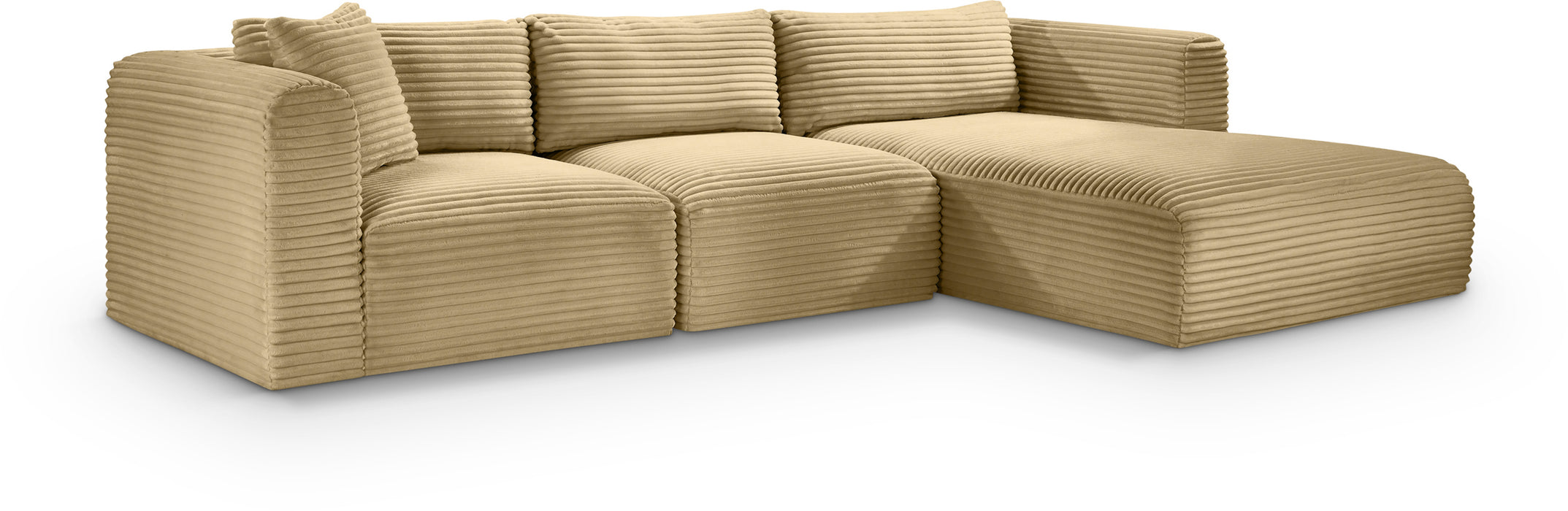 Meridian Furniture - Shaggy Corduroy Performance Fabric Upholstered Modular Sectional - 641Camel-Sec3A - GreatFurnitureDeal