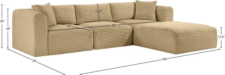 Meridian Furniture - Shaggy Corduroy Performance Fabric Upholstered Modular Sectional - 641Camel-Sec4A - GreatFurnitureDeal