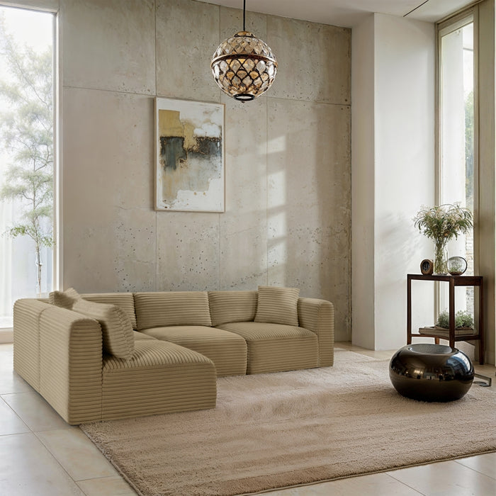 Meridian Furniture - Shaggy Corduroy Performance Fabric Upholstered Modular Sectional - 641Camel-Sec4B - GreatFurnitureDeal