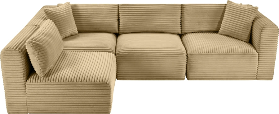 Meridian Furniture - Shaggy Corduroy Performance Fabric Upholstered Modular Sectional - 641Camel-Sec4B - GreatFurnitureDeal