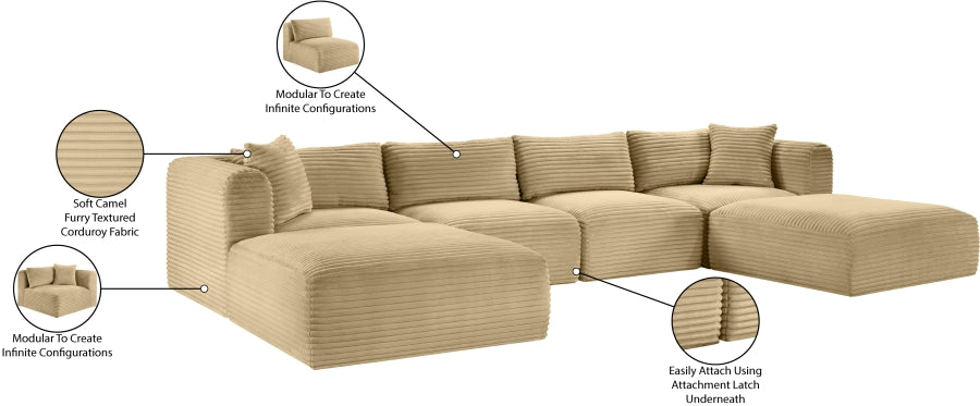 Meridian Furniture - Shaggy Corduroy Upholstered Modular Sectional - 641Camel-Sec6E