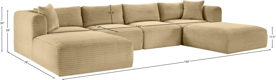 Meridian Furniture - Shaggy Corduroy Upholstered Modular Sectional - 641Camel-Sec6E