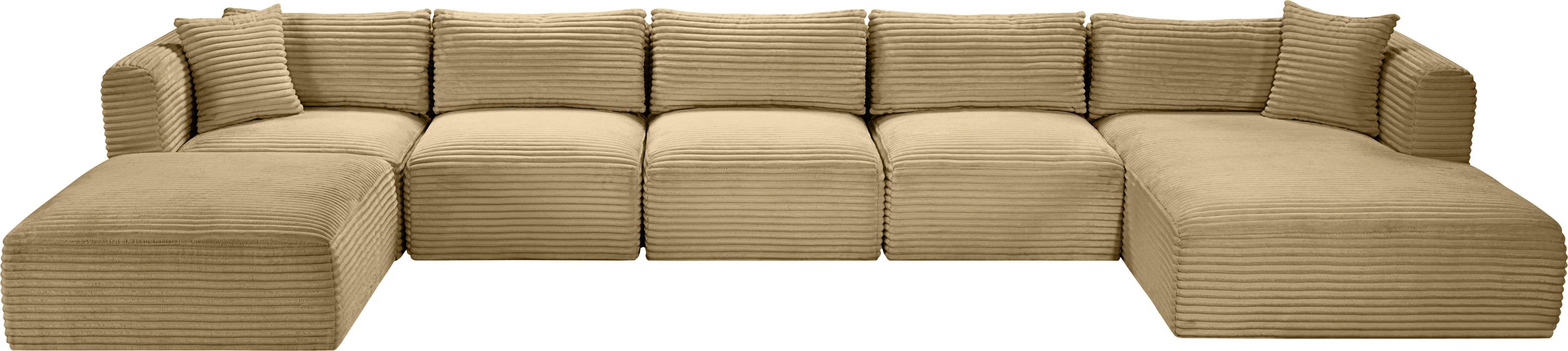 Meridian Furniture - Shaggy Corduroy Performance Fabric Upholstered Modular Sectional - 641Camel-Sec6F - GreatFurnitureDeal