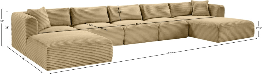 Meridian Furniture - Shaggy Corduroy Performance Fabric Upholstered Modular Sectional - 641Camel-Sec6F - GreatFurnitureDeal