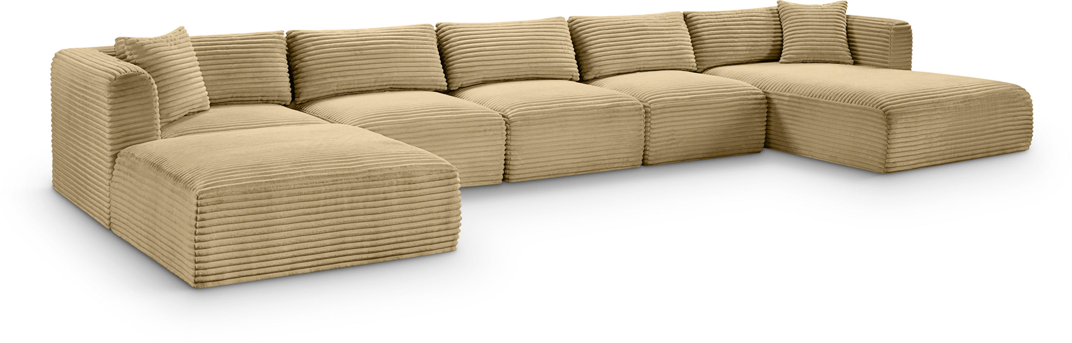 Meridian Furniture - Shaggy Corduroy Performance Fabric Upholstered Modular Sectional - 641Camel-Sec6F - GreatFurnitureDeal