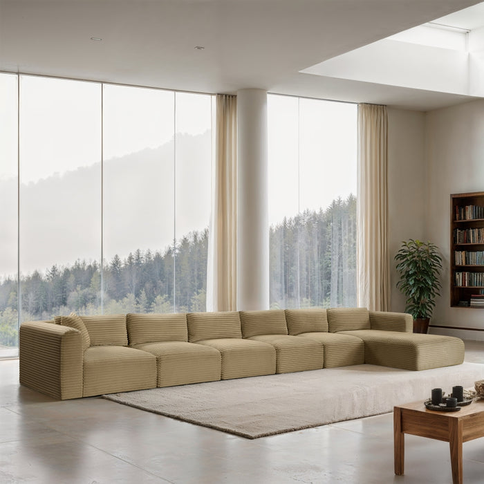 Meridian Furniture - Shaggy Corduroy Performance Fabric Upholstered Modular Sectional - 641Camel-Sec6G - GreatFurnitureDeal