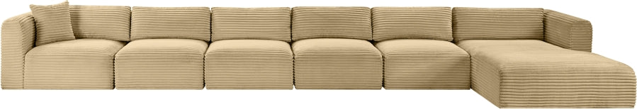 Meridian Furniture - Shaggy Corduroy Performance Fabric Upholstered Modular Sectional - 641Camel-Sec6G - GreatFurnitureDeal