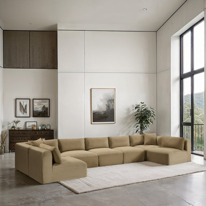 Meridian Furniture - Shaggy Corduroy Performance Fabric Upholstered Modular Sectional - 641Camel-Sec7A - GreatFurnitureDeal