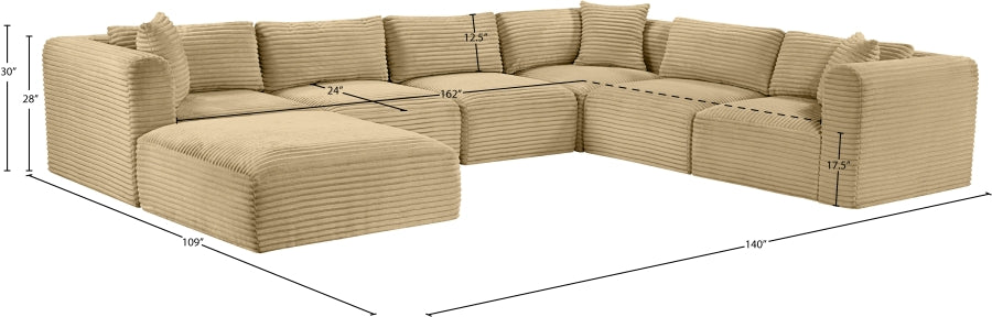 Meridian Furniture - Shaggy Corduroy Upholstered Modular Sectional - 641Camel-Sec7D - GreatFurnitureDeal