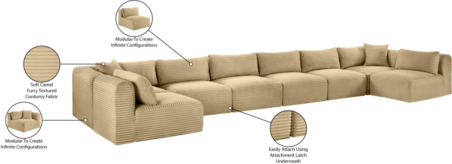 Meridian Furniture - Shaggy Corduroy Upholstered Modular Sectional - 641Camel-Sec8B - GreatFurnitureDeal