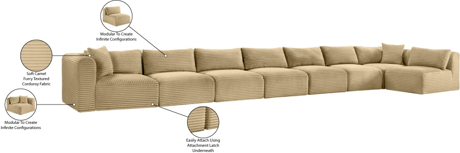 Meridian Furniture - Shaggy Corduroy Upholstered Modular Sectional - 641Camel-Sec8C - GreatFurnitureDeal