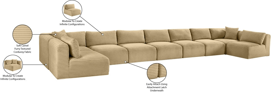 Meridian Furniture - Shaggy Corduroy Upholstered Modular Sectional - 641Camel-Sec9A - GreatFurnitureDeal