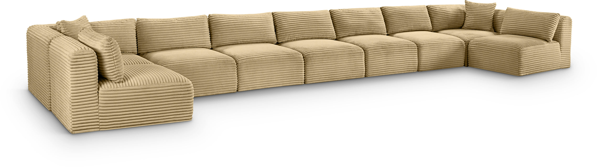 Meridian Furniture - Shaggy Corduroy Upholstered Modular Sectional - 641Camel-Sec9A - GreatFurnitureDeal