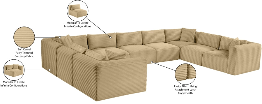 Meridian Furniture - Shaggy Corduroy Upholstered Modular Sectional - 641Camel-Sec9B - GreatFurnitureDeal