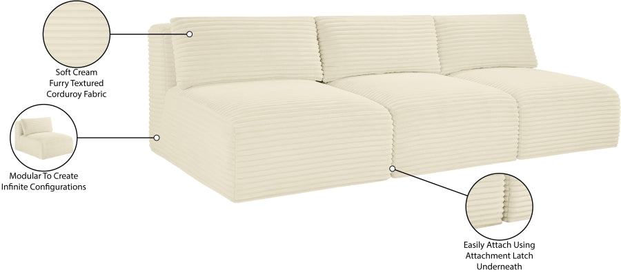 Meridian Furniture - Shaggy Corduroy Performance Fabric Upholstered Modular Sofa - 641Cream-S93 - GreatFurnitureDeal