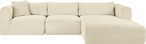 Meridian Furniture - Shaggy Corduroy Performance Fabric Upholstered Modular Sectional - 641Cream-Sec3A - GreatFurnitureDeal