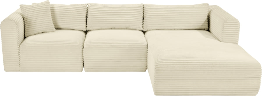 Meridian Furniture - Shaggy Corduroy Performance Fabric Upholstered Modular Sectional - 641Cream-Sec3A - GreatFurnitureDeal