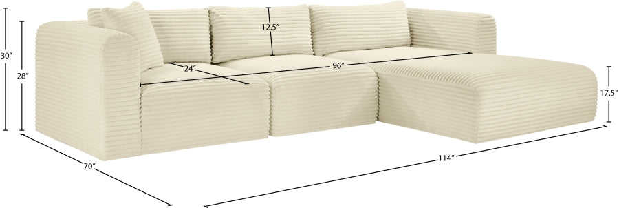 Meridian Furniture - Shaggy Corduroy Performance Fabric Upholstered Modular Sectional - 641Cream-Sec3A - GreatFurnitureDeal