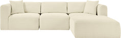 Meridian Furniture - Shaggy Corduroy Performance Fabric Upholstered Modular Sectional - 641Cream-Sec4A - GreatFurnitureDeal