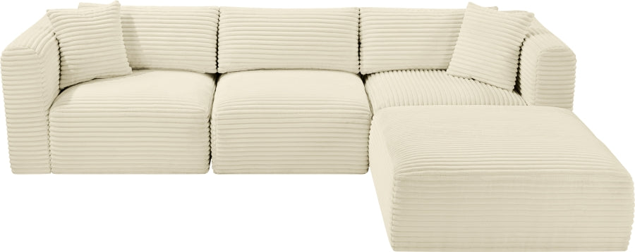 Meridian Furniture - Shaggy Corduroy Performance Fabric Upholstered Modular Sectional - 641Cream-Sec4A - GreatFurnitureDeal