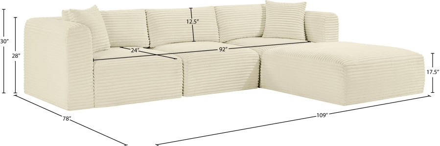 Meridian Furniture - Shaggy Corduroy Performance Fabric Upholstered Modular Sectional - 641Cream-Sec4A - GreatFurnitureDeal