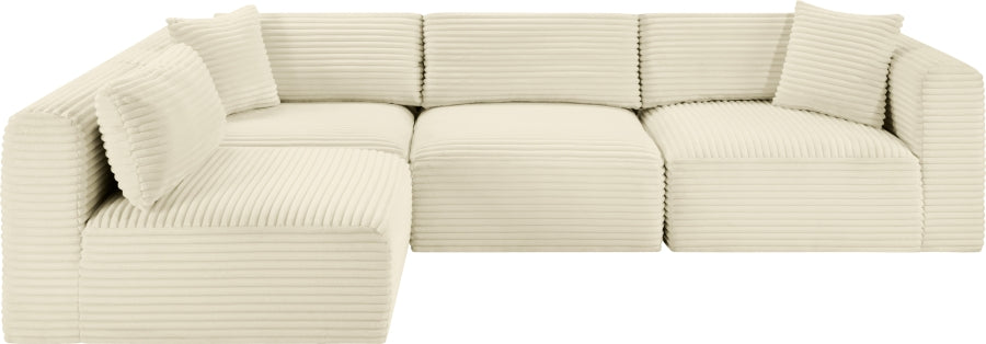 Meridian Furniture - Shaggy Corduroy Performance Fabric Upholstered Modular Sectional - 641Cream-Sec4B - GreatFurnitureDeal